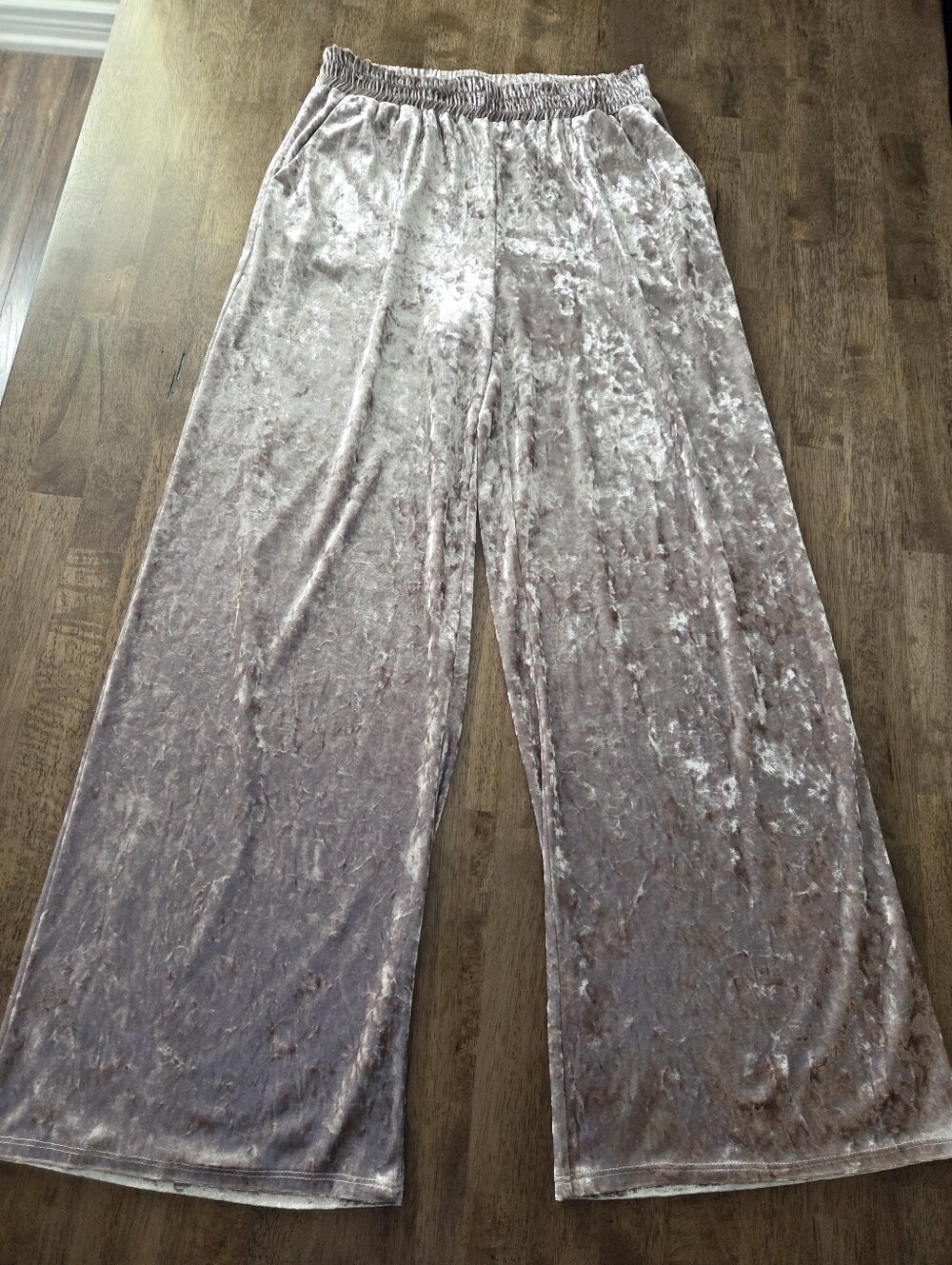 HoneyBum ! Wide Leg Crushed Velvet Pants - Dusty Mauve